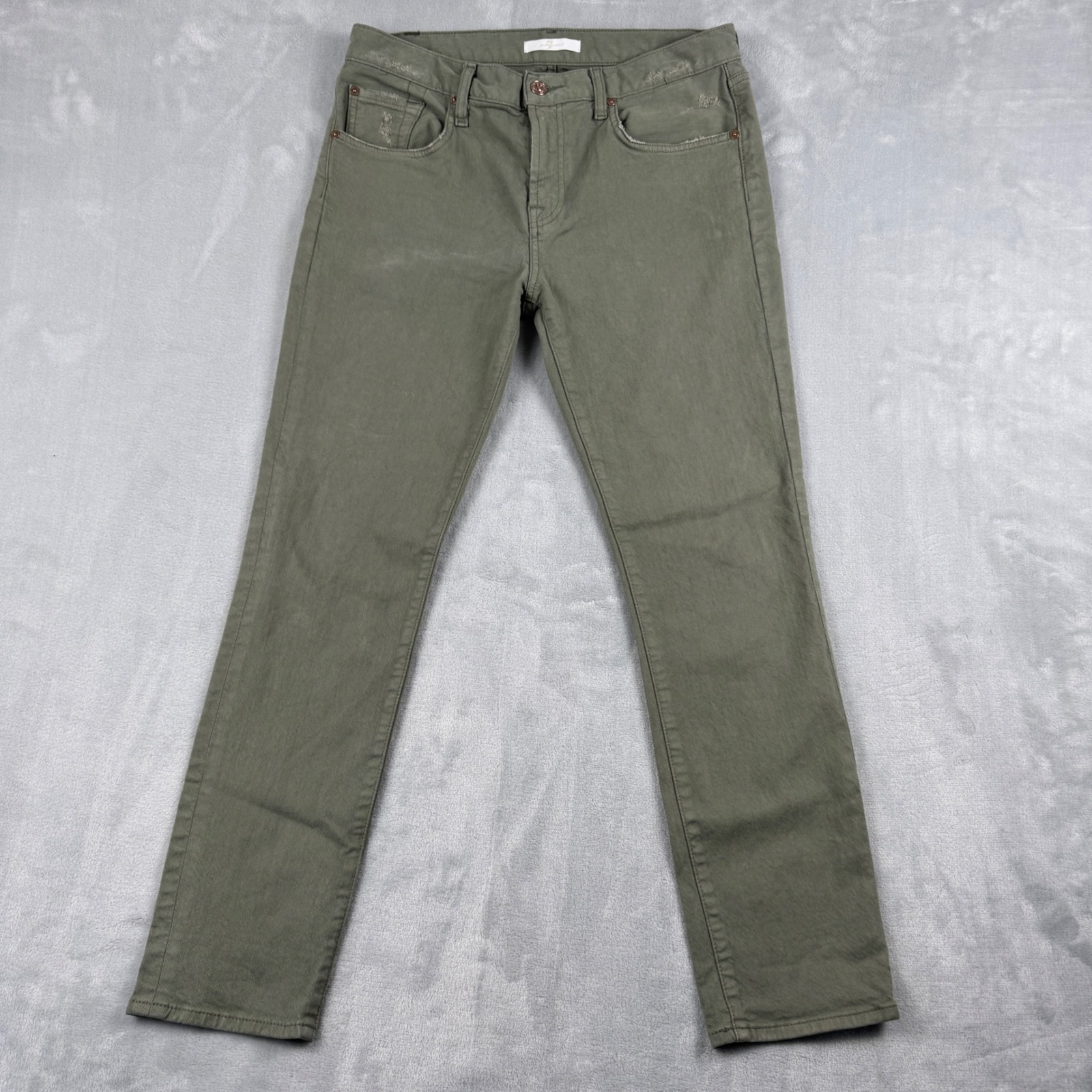 7 For All Mankind Skinny Jeans Women's Olive Green Fig Distressed Size 28